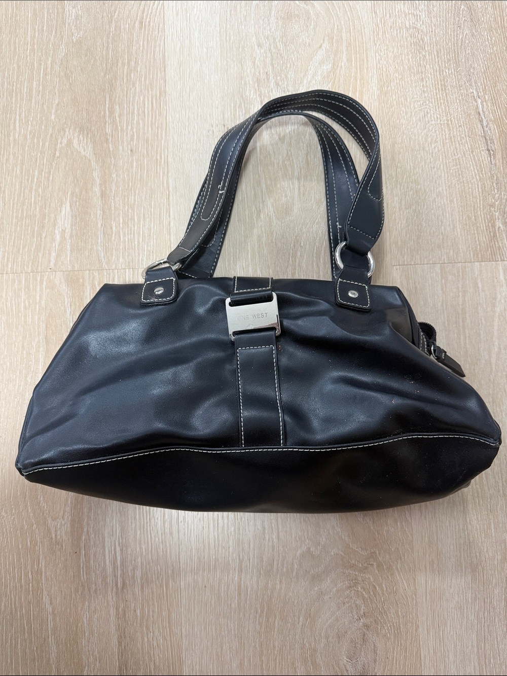 Nine West Y2K Black Shoulder Satchel with Silver Accent